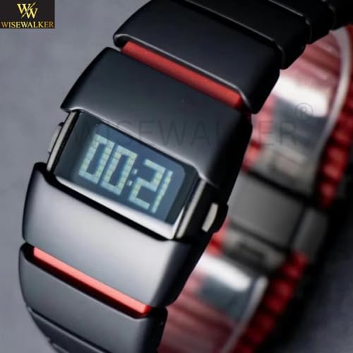 Image of WiseWalker Unisex GenZ Luxury Style Digital Gold Watch Unique Band with LED Display Digital Watch | Retro Digital LED Watch Black Display Screen Modern Fashion Timepiece | Wristwatch For Men and Women
