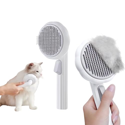 Image of Cat Brush Dog Brush, Designed To Remove Loose Fur, Tangles, Mats With Convenient Release Button Feature, Easly Removal Of Trapped Hair From Brush, Indoor Cats Dog Hair Grooming Tool, White