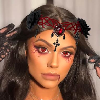 Fashband Gothic Flower Headband Halloween Rhinestone Forehead Chain Hair Clip Party Costume Headpiece for Women - Image 3