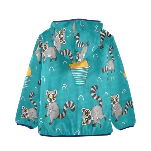 Lemur Ice Cream Fun Pattern Toddler Fleece Jacket Girl Boys Hooded Fleece Jacket Coat Warm Outwear Zip-up 3-10T2