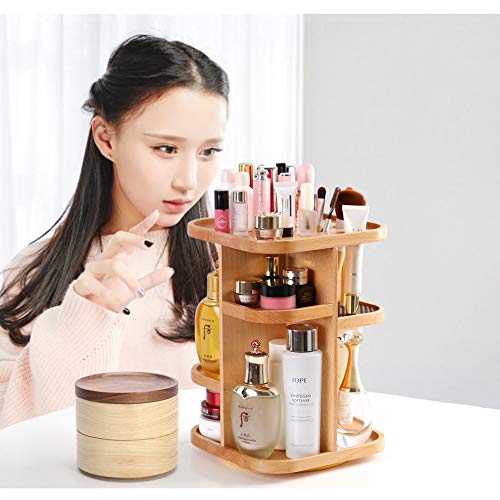 ILH Makeup Skin Care Storage Box Can Rotate 360-degree Star Actor Makeup Storage Rack Noble Beech