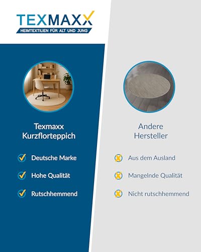 TEXMAXX Weicher Kurzflor Teppich Wohnzimmer mit rutschhemmender Rückseite (80 x 150 cm) - Modern für Flur, Esszimmer und als Schlafzimmer Teppich in Hell-Grau-Silber - Waschbar bis 30 Grad