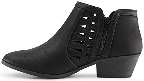 Marcorepublic Oslo Womens Perforated Cutout Chunky Shoes - Casual And Comfortable Ankle Booties & Block Stacked Boot Heels For Women - (Black Nbpu) - 6 #TOP4