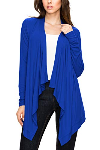 Image of Lock and Love Women's Draped Front Open Asymmetrical Cardigan - Casual Long Sleeve Lightweight Duster