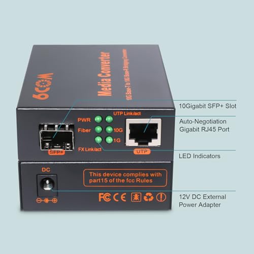 Image of 10G SFP+ to RJ45 Fiber Media Converter | 1x 1000M /2.5G /5G /10GBase-T Auto-Negotiation RJ45 Slot to 1x 10GBase-X SFP+ Slot,Support 10GBase-SR /LR /ER /ZR SFP+ Transceiver