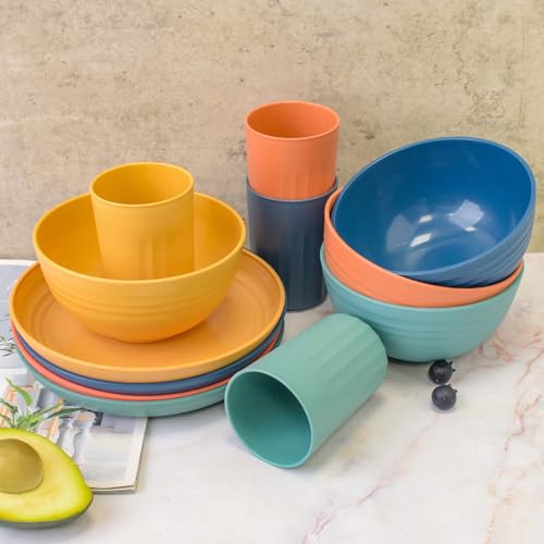 Plastic Plates and Bowls Set, Camping Picnic Dinner Sets, Reusable Dinnerware Sets, Party Dinner Plate Mug Cutlery Set, Unbreakable and Lightweight Serving Bowl Cup Plate - Image 6