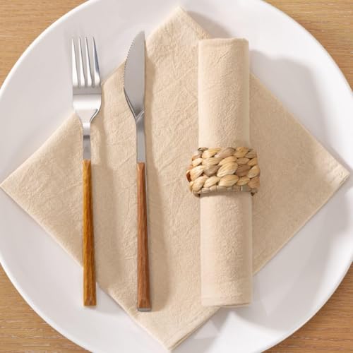 Image of Cotton Linen Napkins Set of 8 17 inchx17 inch Rustic Reusable Cloth Napkins Sand | Washable Durable Dinner Napkins Stonewashed Linen Napkins Cloth for Wedding Party Bridal Shower Everyday Use Gathings Decor