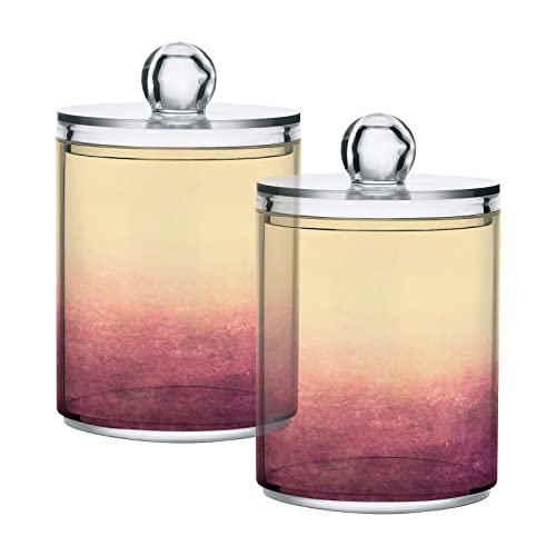 Vintage Pink Beige Qtip Dispenser Apothecary Jars Bathroom Qtip Holder Storage Canister Plastic Jar 10 Oz for Cotton Ball Swab Round Pads Floss 2pcs