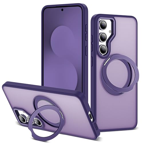 Image of for Samsung Galaxy S25 FE Case with 360 Rotatable Magnetic Ring Stand Compatible with Mag-Safe Military Protection Shockproof Matte Translucent Phone Cases for S25 FE,Dark Purple