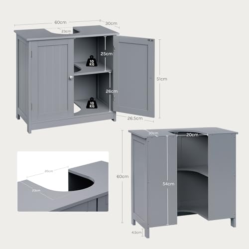 WOLTU Waschbeckenunterschrank, Unterschrank, Badezimmerschrank mit 2 Türen, Badschrank Badregal Waschtisch Holz Grau Bad waschbecken 60x60x30cm