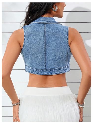 WDIRARA Women's Button Down Denim Vest Sleeveless Collared Crop Tank Top Western Jean Tops2