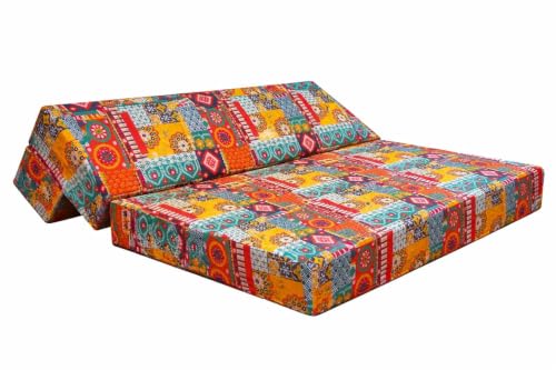 Image of Rosebell 6 X 6 Feet-Foldable Printed Four Seater Sofa Cum Bed, Washable Cover- Perfect for Home & Office, Guest Room - Multicolor