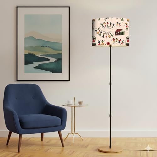 Image of Rellon Industries Floor Lamp for Living Room with 3 Shelves Decorative Metal Floor Lamp Standing Home Decoration Floor JuteLamp Shade Reading for Bedroom, Office,Kitchen (A3)