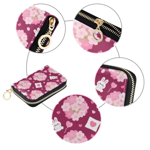 Women's Flowers Floral Bunny Rabbit Credit Card Holder Wallet Leather Zipper Card Case for Ladies Girls 203005754