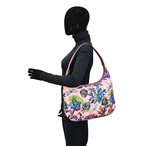 Image of Anuschka Large Sling Hobo - Wanderlust Collection - Nylon Fabric with Genuine Leather Trim and Artwork Print