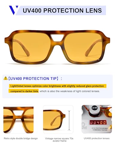 VANLINKER Retro 70s Square Aviator Sunglasses for Women Men Vintage Trendy Rectangle Sun Glasses VL98162