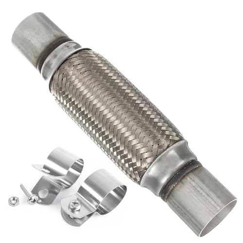 Tubo de escape flexible Aililong(45x200x300mm) - corrugado acero inoxidable pantalón con 2 abrazaderas, pieza universal para automóviles, camiones y autobuses (reparación tubos/fuelles)
