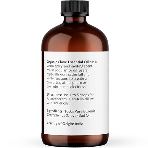 Image of NaturoBliss Organic Clove Essential Oil 1 oz - 100% Pure, Natural, Undiluted for Toothache, Sore Muscles, Skin & Hair Care - Soothing Clove Bud Oil for Aromatherapy, Warm Spicy Aroma