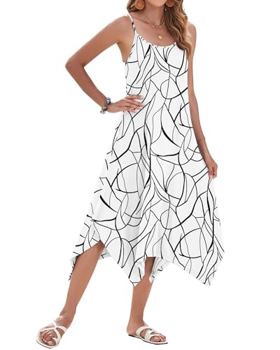 Image of AUSELILY Women's Summer Dresses 2026 Casual Sleeveless Spaghetti Strap Sundress Asymmetrical Midi Dress with Pockets