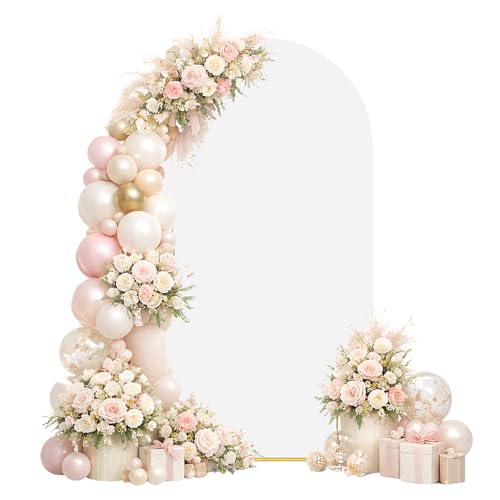 Zenioagy 6.6FT Wedding Arch Backdrop Cover for Photography(No Arch Stand) Double-Sided Spandex Arch Covers Stretchy Backdrop for Party Birthday Graduation Wedding Decor - White