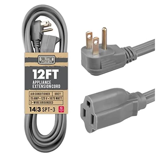 Cablectric 12 Foot Appliance Extension Cord, Gray - 14 Gauge 3 Prong SPT-3 Heavy Duty Cable for Major Appliances