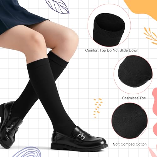 Cozypower 4 Pairs Knee High Sock for Girl Boy, Cotton School Uniform Unisex Solid Long Knee Seamless Sock for Dress2
