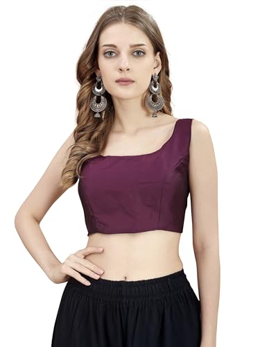 Image of Womanista Women's Taffeta Solid Sleeveless Readymade Saree Blouse for Women Stylish