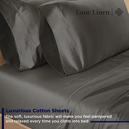 LANE LINEN 600 Thread Count 100% Mercerized Cotton Machine Wash Full Size Bed Sheets Set, Fully Elasticized Fitted Sheet, European Closure Pillow Cases, Z Hem Top Sheet, Soft & Comfy Sheets - Charcoal - Thumbnail 5