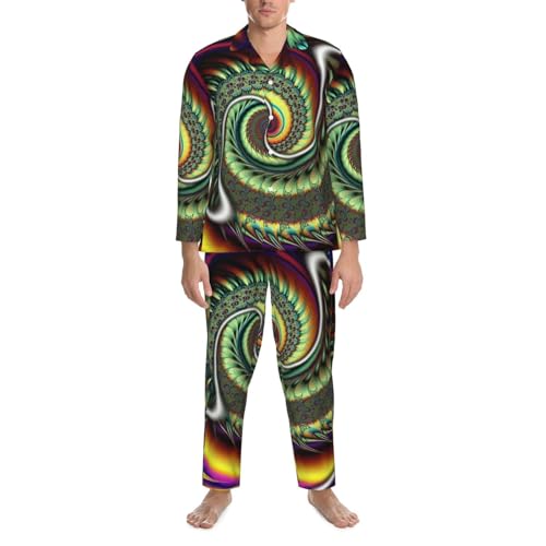 Meditative Colorful Pattern Mens Pajamas Set Button Down Sleepwear Set Long Sleeve Loungewear With Pockets