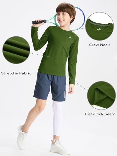 Image of DEVOROPA Youth Boys Compression Shirt Long /Short Sleeve Football Baseball Undershirt Quick Dry Kids Sports Baselayer Crewneck