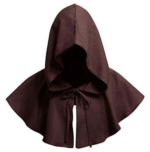 DCUTERQ Halloween Grim Cowl Cloak Medieval Wicca Pagan Hood Hat Cosplay Costumes Hooded Poncho for Men Women Brown