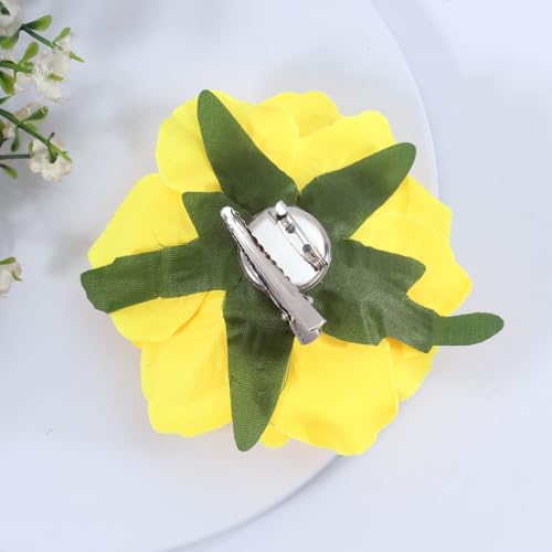Image of Yellow Rose Brooches Flower Hair Clips for Women | Brooches and Pins | Hair Accessories | Valentines Hair Clips, Wedding Hair Accessories for Women |Lapel Pin
