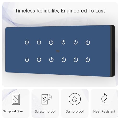 Image of IOTICS Smart Wifi Switch Board: 12 x Switch Module. Touch Control, Remote, App Control. Voice Compatible with Alexa & Assistant. Smart Touch Switch Board For Home Automation (Blue)