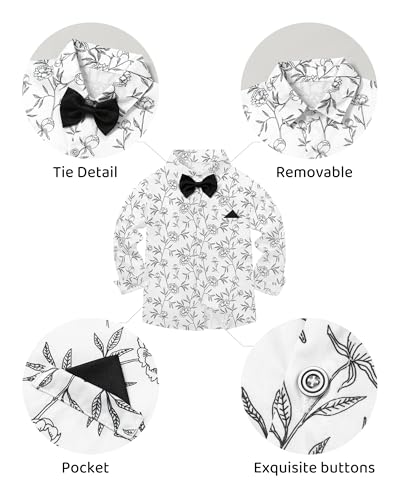 Image of DISAUR Boys Dress Clothes Wedding Ring Bearer Outfit Boy Formal Suits Dress Shirt with Bow Tie +Suspender Pants Set