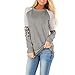 Produktbild Langarmshirt Damen Mit Rundhalsausschnitt Lässige Leopardenmuster Lange halbe Ärmel Tank Top T-Shirt Bluse Sweatshirt (XXL,2- Grau)