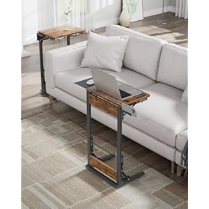 Folding c shaped end table tv tray table for eating foldable side table for laptop c table couch table with mouse tray for work living room bedroom rustic brown  urban country home decor