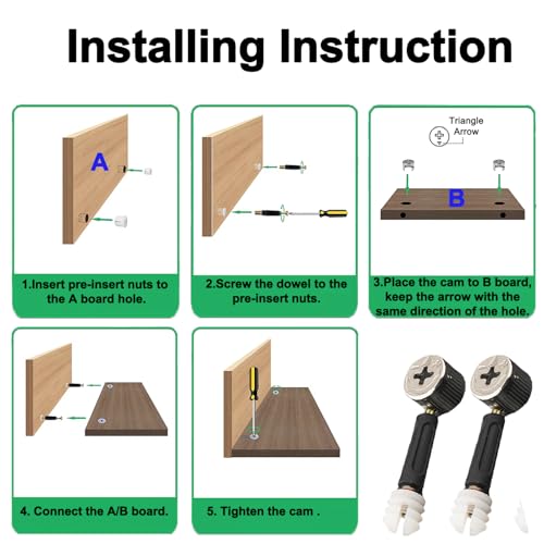 40 Sets (120 Pcs) Furniture Hardware Fixing Screws Set M15 Eccentric Cam,M6x40mm Fitting Dowels with Pre-Inserted Nuts for Wardrobe/Cabinet/Drawer/Dresser - Image 5