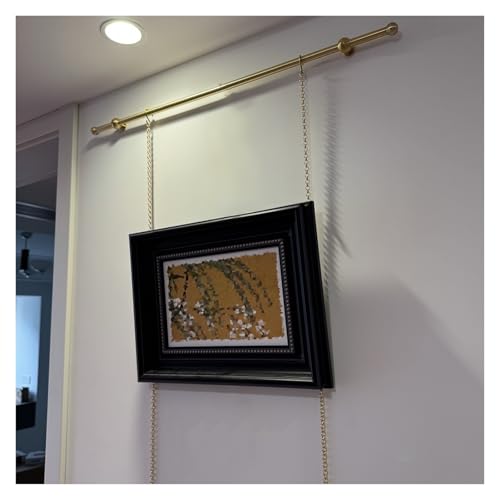 ピクチャーハンギングキット ギャラリーレール真鍮ロッド、写真ディスプレイトラック&ピクチャーワイヤー吊り下げキット頑丈、美術館/オフィス/家庭用ピクチャーレール(34"/86cm rail,40"/102cm chain)