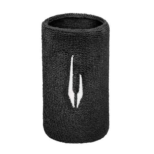 Image of DSC 5-Inch Cotton Sports Wristbands - Extra Long Terry Towel Sweatbands for Cricket, Tennis & Gym - High-Absorbency Athletic Forearm Bands (Black)