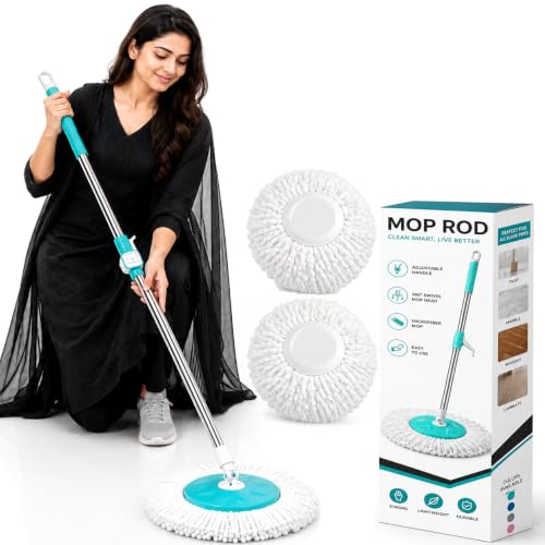 Image of Smart Aqua Green Heavy Duty Spin Mop Stick Rod | Adjustable Stainless Steel Replacement Mop Handle for Home Floor Cleaning (2 Head)