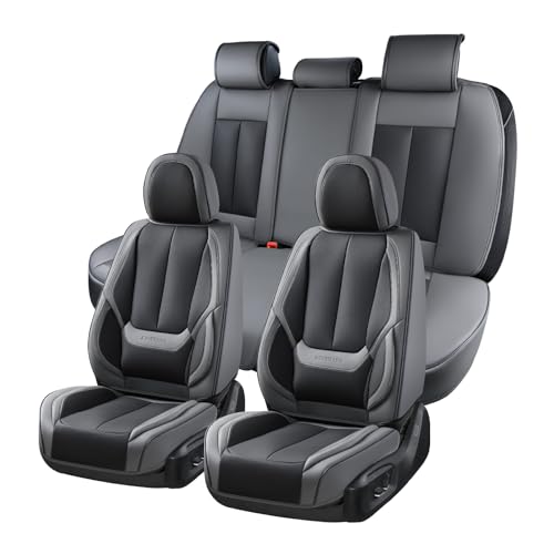 Image of Coverado Car Seat Covers Full Set, Car Seat Protector Waterproof, Nappa Leather Car Seat Cushion, Seat Covers for Cars, Front Seats and Back Universal Fit for Most Cars