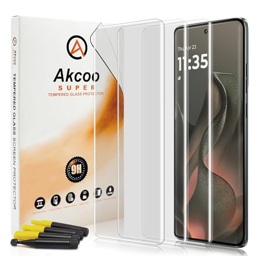 Akcoo Screen Protector for Motorola Edge 2025, Tempered Glass UV Set [3 Pack], Edge to edge all round protection, 9H Hardness Scratch Resistant, Sensitive Touch