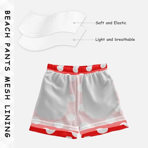 Boys Quick Dry Swim Trunks with Pockets White Polka Dots Red Wave Point Beach Shorts for Kids, Toddler Swimsuit Boy4