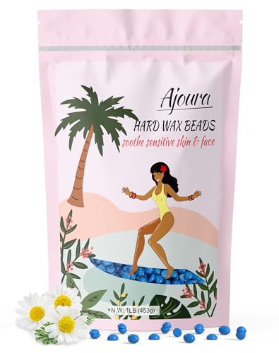 Image of Ajoura 1lb Hard Wax Beads for Hair Removal, Chamomile Wax Beans for Full Body, Brazilian, Bikini Waxing, Face, Eyebrows, Underarms, Arms, Chest, Back, Legs, Home Refill wax for Wax Warmer Kit (Blue)