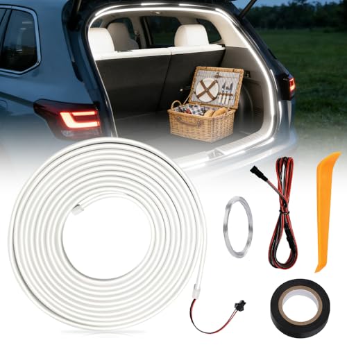 WDKXCN Kofferraum Lichtstreifen 4M/157in Dynamic Flowing Kofferraum Beleuchtung Led Band Automatischer Sensor kofferraumbeleuchtung Led für Auto Innenbeleuchtung Dekoration (Weiß)