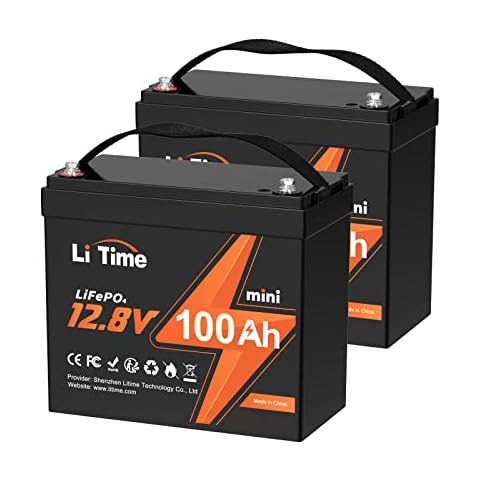 LiTime 2 Pack 12V 100Ah Mini LiFePO4 Battery, 4000~15000 Deep Cycles Lithium Battery with Upgraded 100A BMS, 10-Year Lifespan, Max. 1280Wh Energy, Perfect for RV, Solar, Trolling Motor Cover