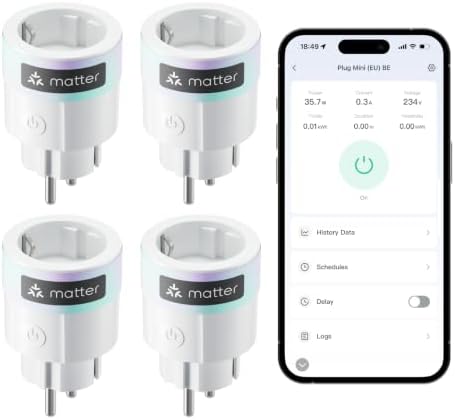SwitchBot WLAN Steckdose, Smart Home Matter Steckdose für Home&Büro, 4 Pack | funktioniert mit Alexa, Google Home und Home Assistant, Energieüberwachung, Sprachsteuerung, Fernzugri
