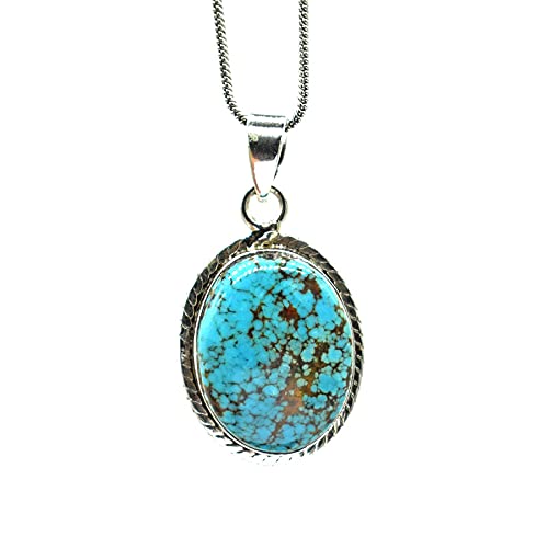 Huge Spider Web Tibetan Turquoise Pendant, Natural Turquoise, Huge Turquoise Pendant Necklace with Chain, Fish Lock, Snake Chain, Blue Big Turquoise, 925 Sterling Silver Jewelry, December Birthstone