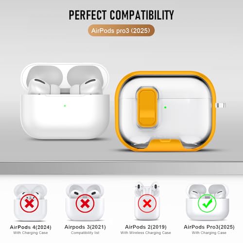 Image of Compatible Airpods Pro 3 Case (2025) with Phone Stand & Cleaner Kit,Print Soft Silicone Lock Clip Apple AirPods Pro 3rd Generation Case, Airpod Pro 3 Cover with Keychain for Women /Girls,Yellow