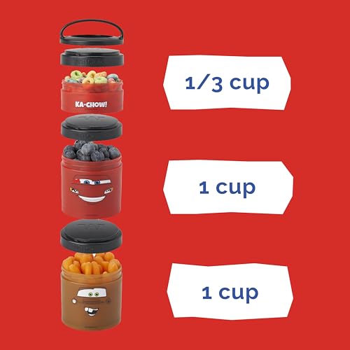 Image of Whiskware Disney Pixar Stackable Snack Containers for Kids and Toddlers, 3 Stackable Snack Cups for School and Travel, Cars Lightning McQueen and Mater